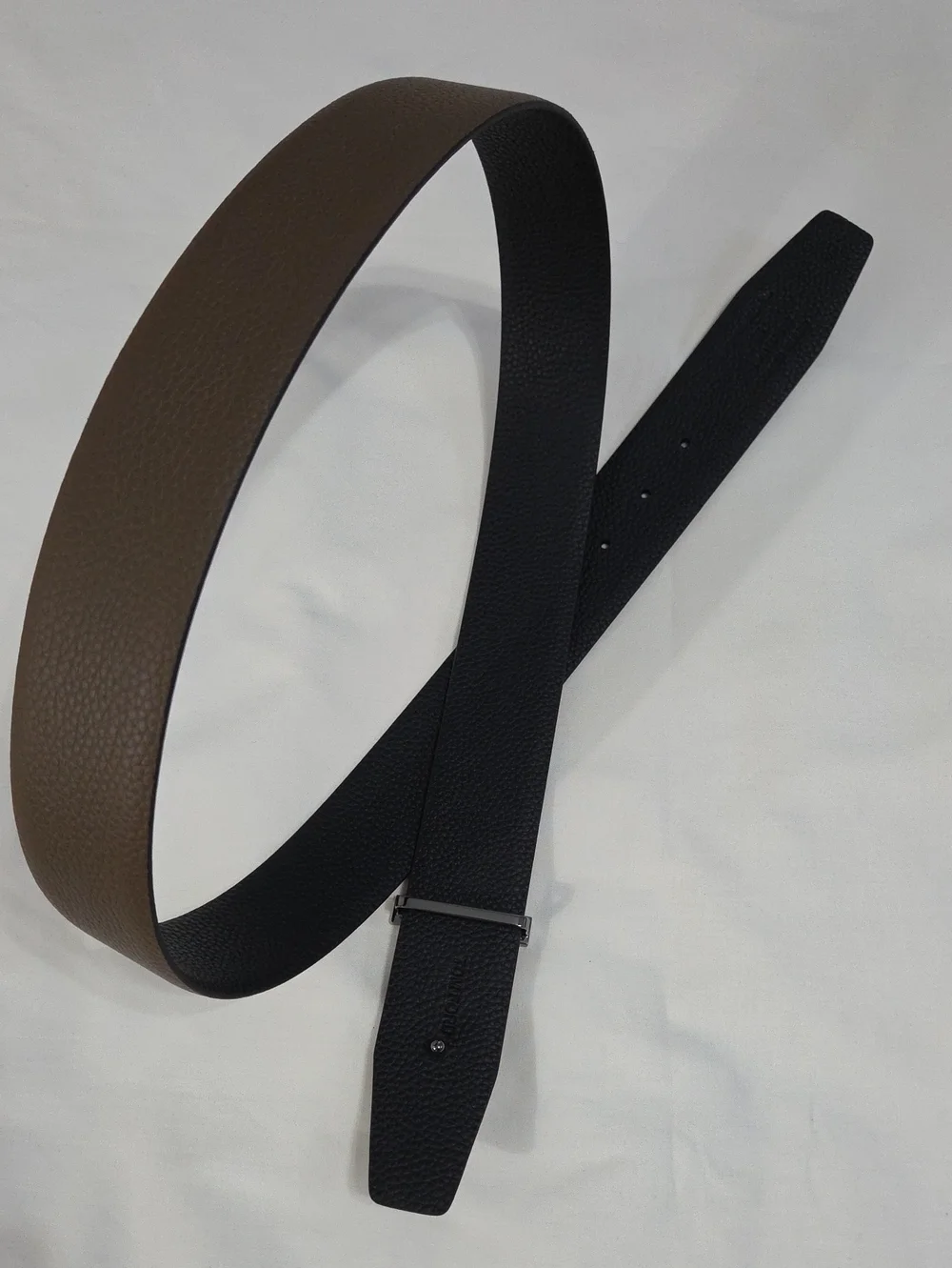 Tom Ford Black & Brown Leather Belt with Black Chrome T Accent